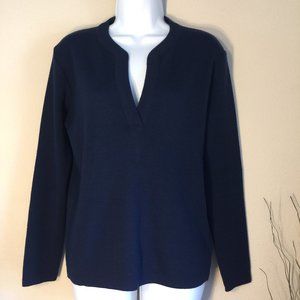 Meister Pullover Sweater 100% New Wool navy blue V-Neck 38 EU Vintage